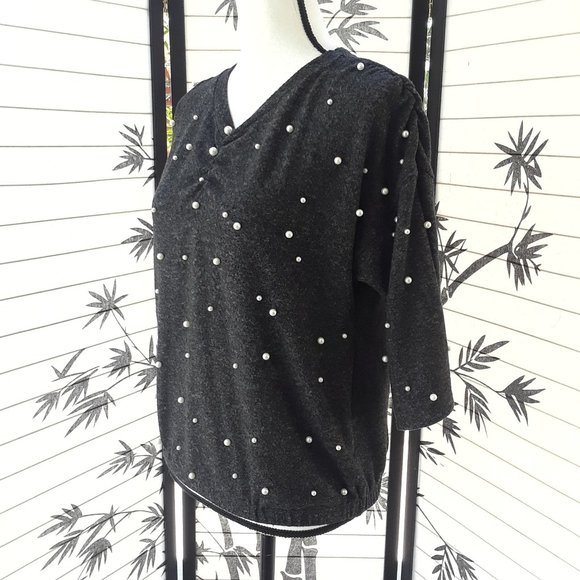 Zara Heather Gray Pearl Embellished Sweater Top - Picture 5 of 14